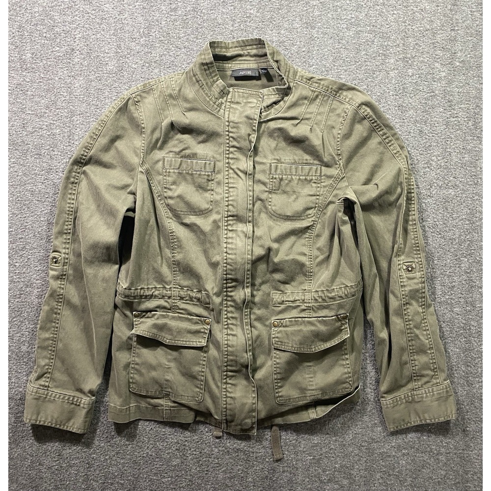 Apt 9 Womens Olive Green Utility Military Jacket Canvas Zip Pockets Size L